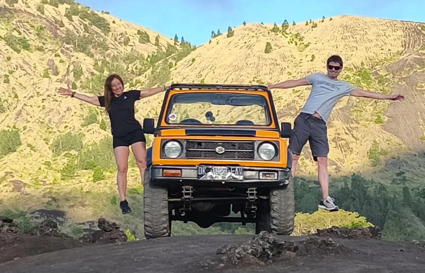 Guests enjoying a real Mount Batur jeep tour experience
