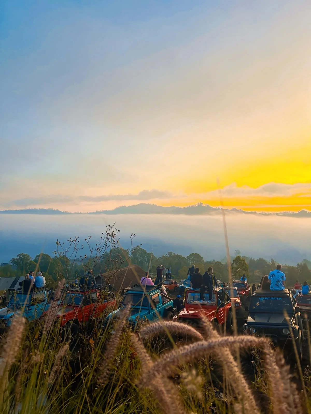 Mount Batur jeeps gathered for a sunrise tour